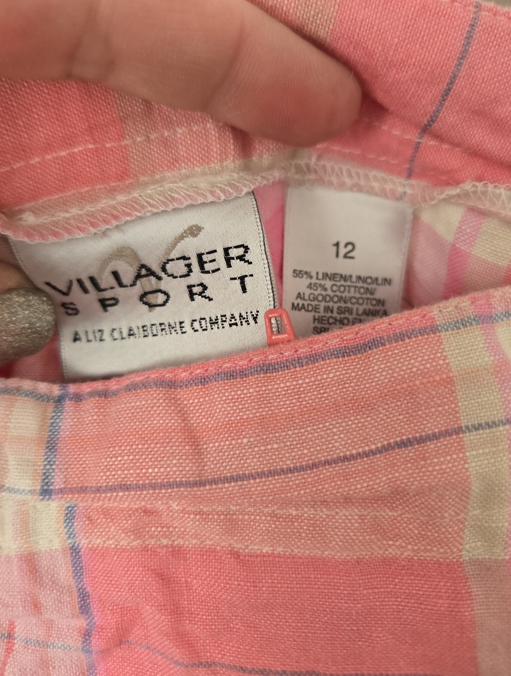 Villager Sport Linen Blend Plaid Skort Pink Preppy Golf Coastal Grandma Size 12 - Picture 5 of 5